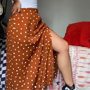 A NEW DAY Brown and White Polka Dot Midi Skirt